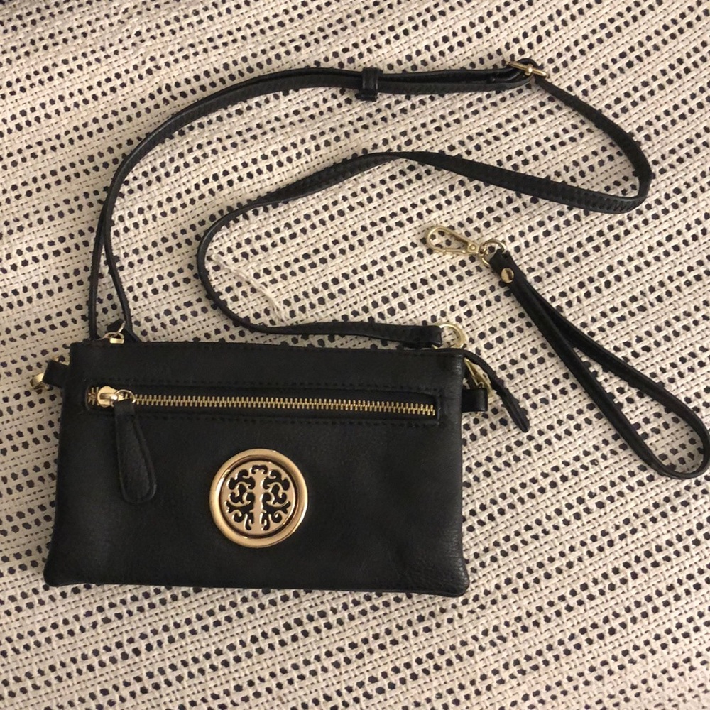 Black Crossbody/clutch with gold accents